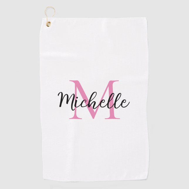 Serviette De Golf Monogramme rose Prénom Personnalisé (Devant)