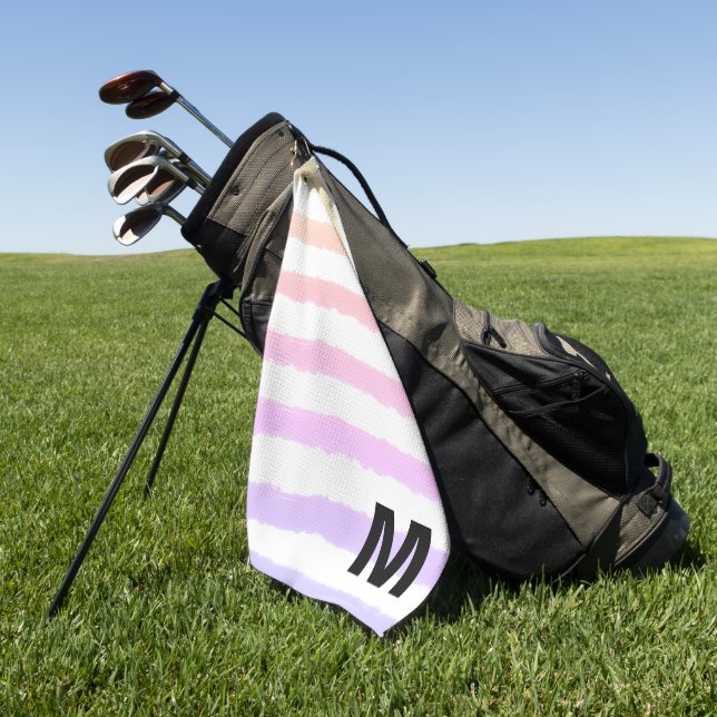 Serviette De Golf Monogramme Rose Violet Blanc Aquarelle  (Vert)