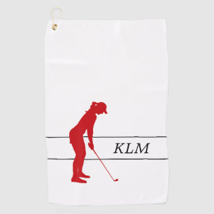 Serviette De Golf Monogramme rouge sur la femme blanche Silhouette G