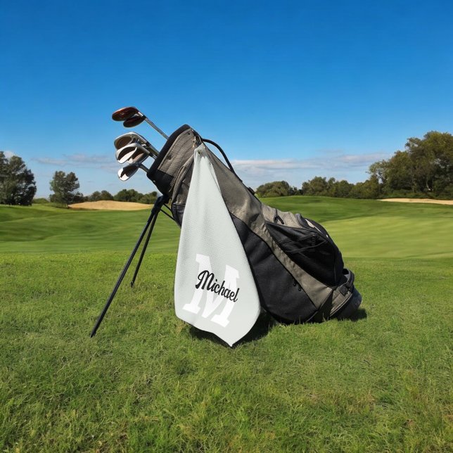 Serviette De Golf Monogramme Script Calligraphie Sage Green (Créateur téléchargé)