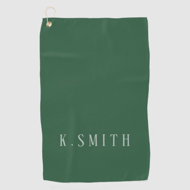 Serviette De Golf Monogramme simple sur vert (Devant)