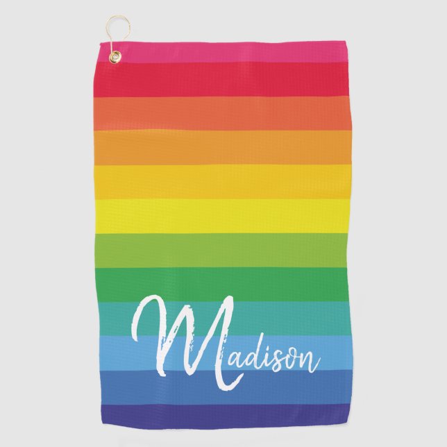 Serviette De Golf Monogramme sur les bandes d'arc-en-ciel mûres et m (Devant)