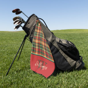 Serviette De Golf Monogramme Tartan Orange Green Plaid