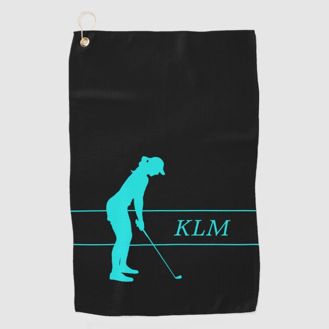 Serviette De Golf Monogramme Teal sur le golfeur de silhouette de (Devant)