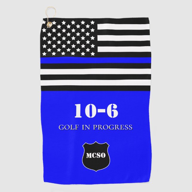 Serviette De Golf Monogramme [Thin Blue Line} Policier 10-6 (Devant)