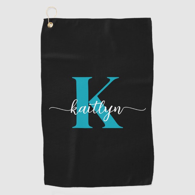 Serviette De Golf Monogramme Turquoise noir (Devant)