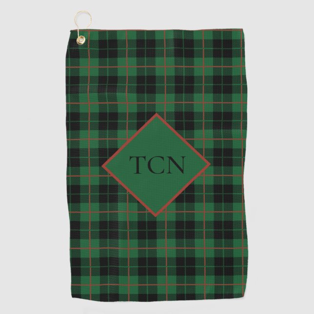 Serviette De Golf Monogramme Vert Noir Rouge Tartan écossais (Devant)
