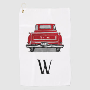 Serviette De Golf Monogramme vintage de camion rouge