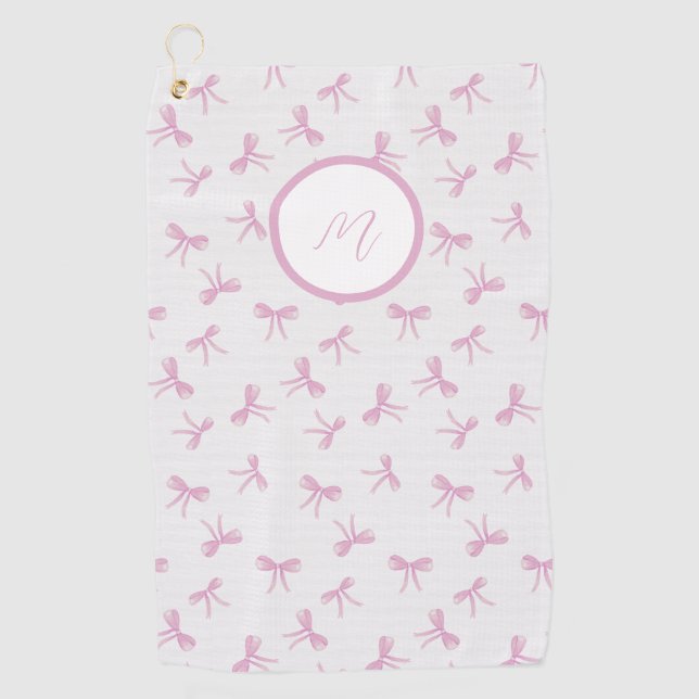 Serviette De Golf Monogrammed Frilly Coquette Pink watercolor Bow  (Devant)