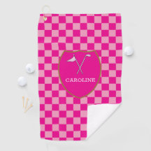 Monogrammed Pink Checks & club de golf & drapeau G