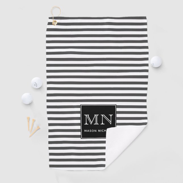 Serviette De Golf Monogrammes minimaux, gris et blancs (En situation)