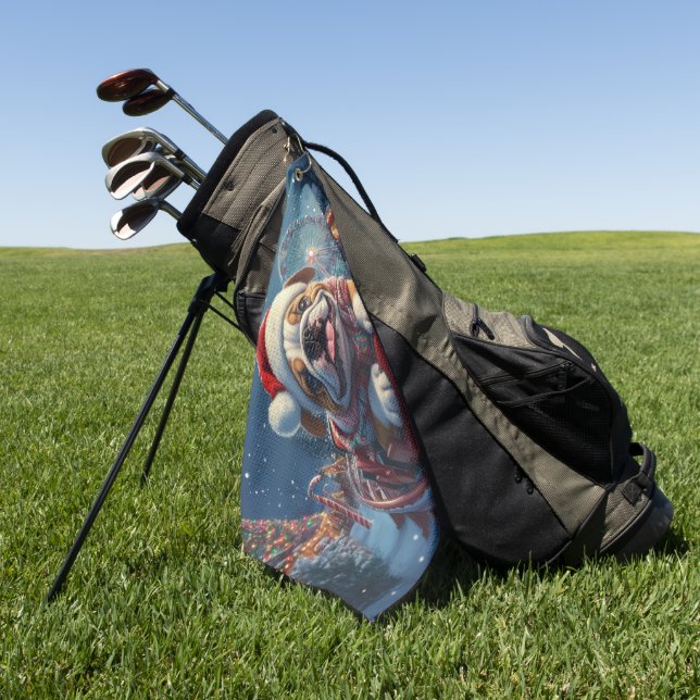 Serviette De Golf Montagnes russes Bulldog Noël (Vert)