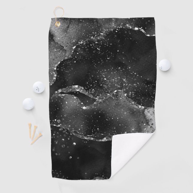 Serviette De Golf Moody Agate | Onyx Black Silver Vampy Goth Parties (En situation)