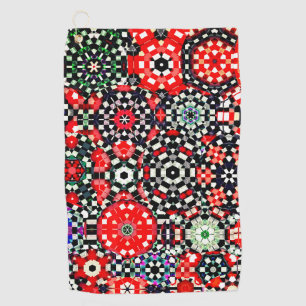Serviette De Golf Mosaïque de kaléidoscope hexagone d'échecs, rouge