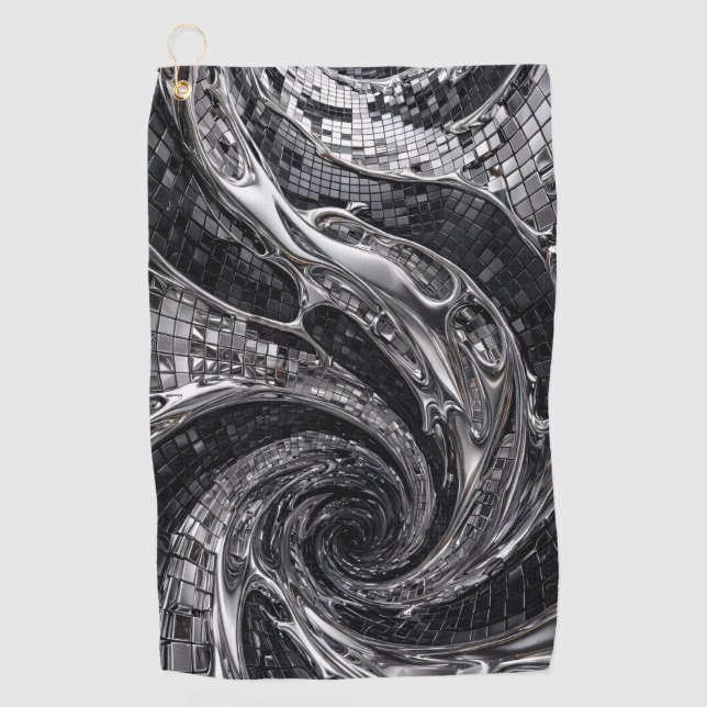 Serviette De Golf Mosaïque liquide chrome argent (Devant)