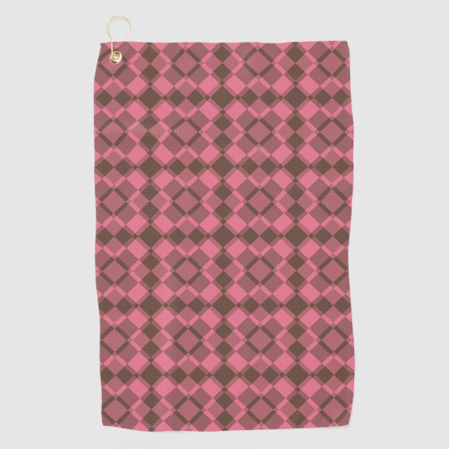 Serviette De Golf Motif à carreaux Argyle marron rose (Devant)