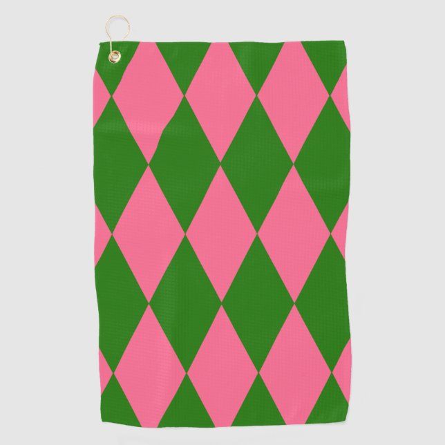 Serviette De Golf Motif à carreaux Harlequin vert rose  (Devant)