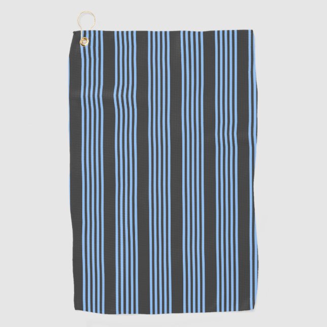 Serviette De Golf Motif à cinq bandes bleu et charbon (Devant)