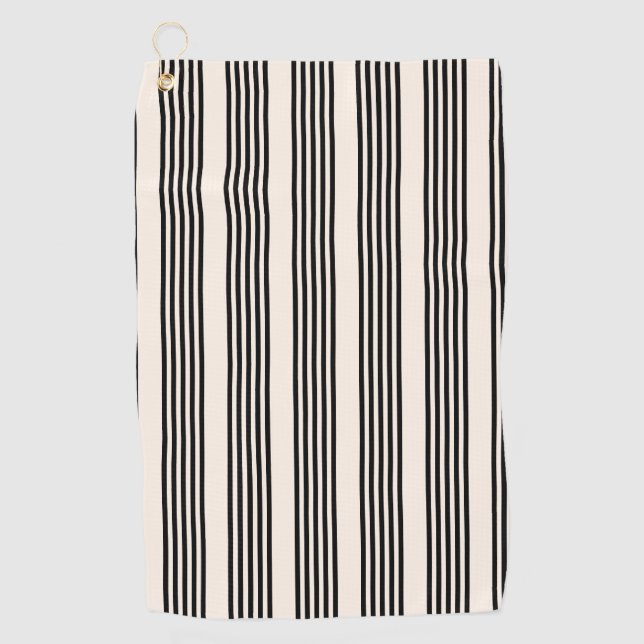 Serviette De Golf Motif à cinq bandes noir et beige (Devant)