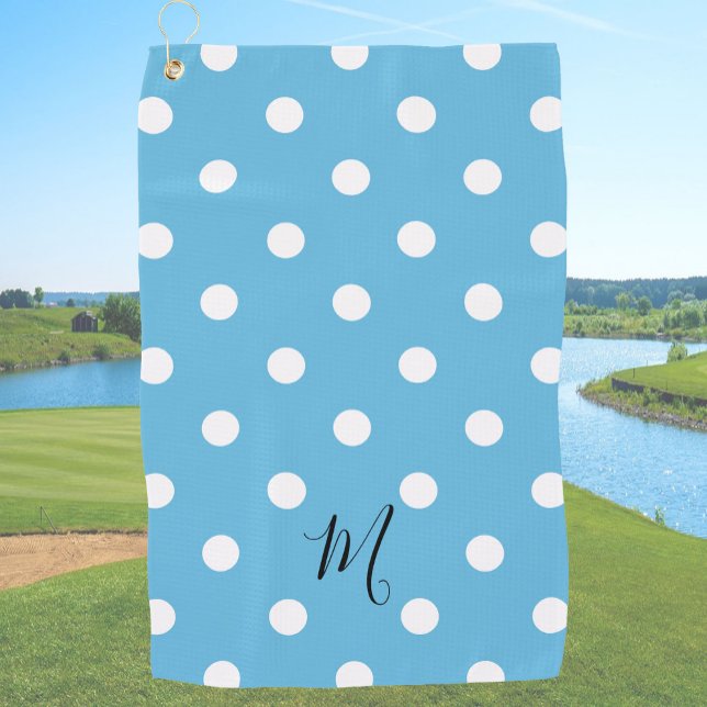Serviette De Golf Motif à pois bleus classiques Monogramme (Créateur téléchargé)