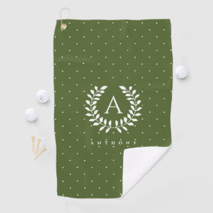 Serviette De Golf Motif à pois monogramme laurier vert et blanc