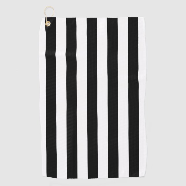 Serviette De Golf Motif à rayures verticales noir et blanc (Devant)