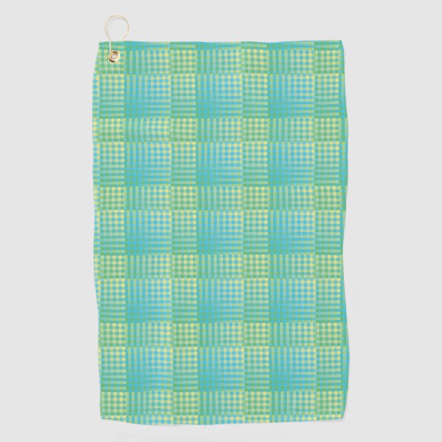 Serviette De Golf Motif Abstrait à Damier Bleu Vert (Devant)