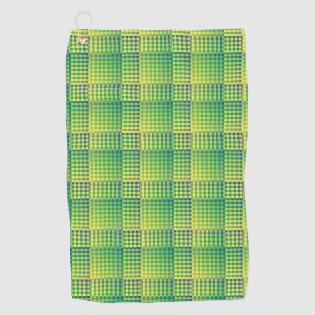 Serviette De Golf Motif Abstrait Damier Vert Bleu (Devant)