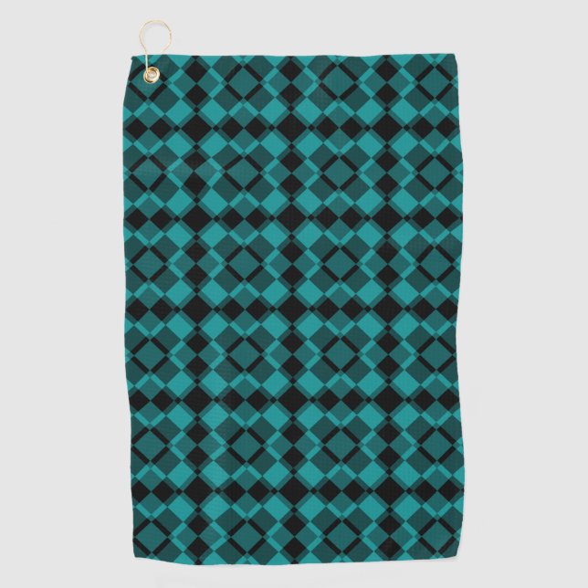 Serviette De Golf Motif Argyle à carreaux noir sarcelle (Devant)
