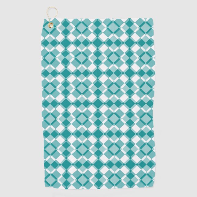 Serviette De Golf Motif Argyle à carreaux sarcelle blanc (Devant)