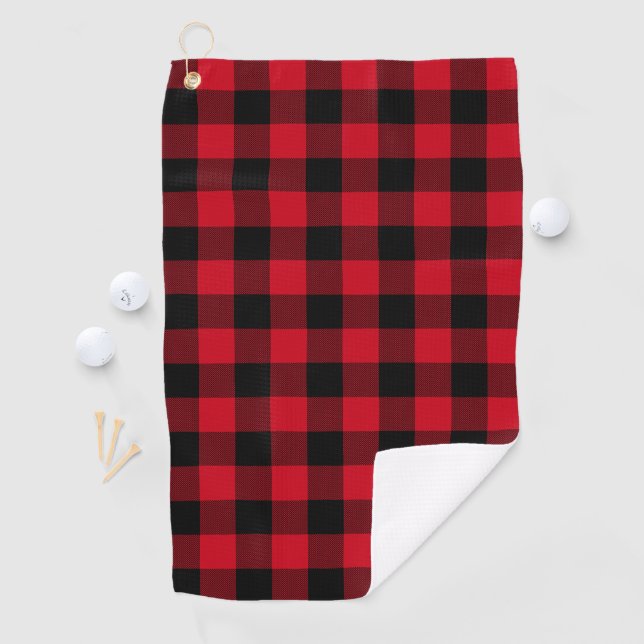 Serviette De Golf Motif carreau plaid rouge et noir Classique (En situation)