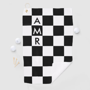 Serviette De Golf Motif Checkered blanc de noir initial du