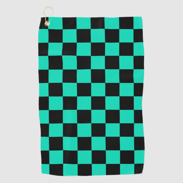 Serviette De Golf Motif chèque À damiers noir vert (Devant)
