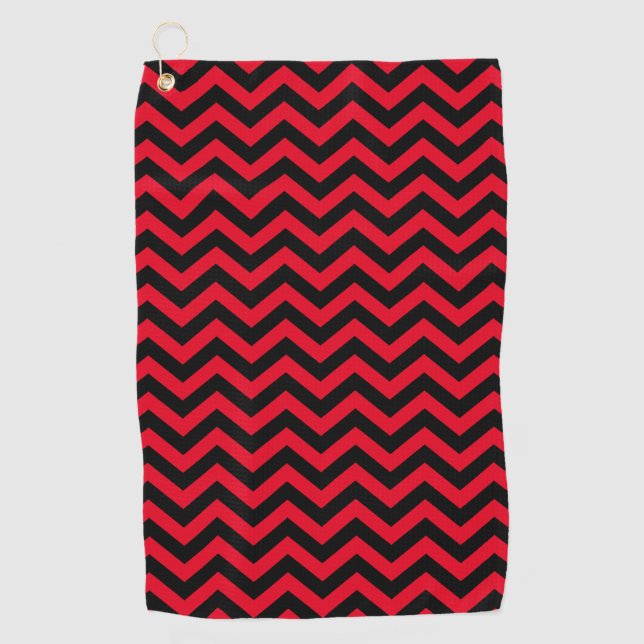 Serviette De Golf Motif Chevron rouge et noir (Devant)