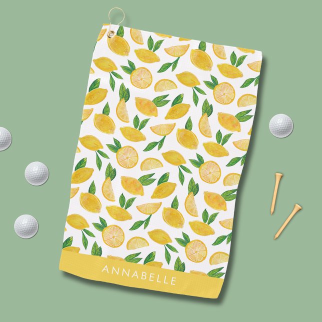 Serviette De Golf Motif citron (Lemon pattern personalized golf towel)