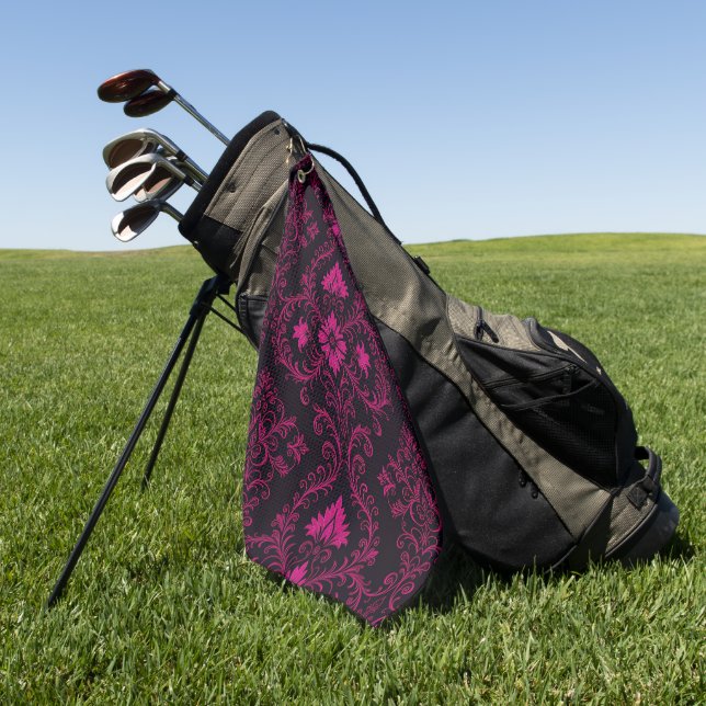 Serviette De Golf Motif damassé gothique violet et noir (Vert)