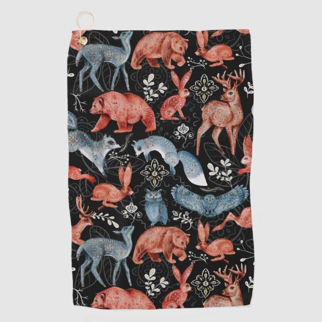 Serviette De Golf Motif d'animaux de la forêt complexe (Devant)