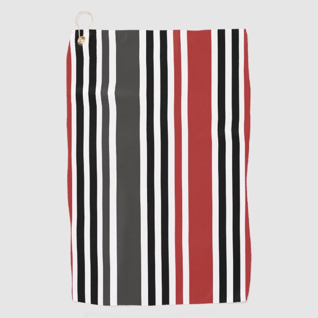 Serviette De Golf Motif de bandes verticales gris-noir rouge (Devant)