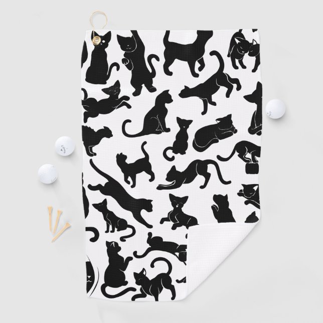Serviette De Golf Motif de chat noir (En situation)
