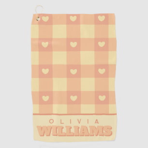 Serviette De Golf Motif de cœur à carreaux pêche, damier mignon kawa