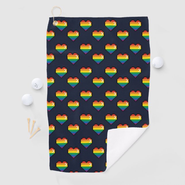 Serviette De Golf Motif de coeur Rainbow 8 Bit (En situation)