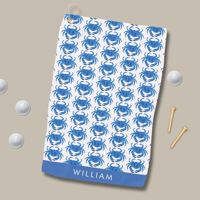Serviette De Golf Motif de crabe bleu (Blue crab crustacean golf towel.  Personalize with your  own name, initials or choice of text.)