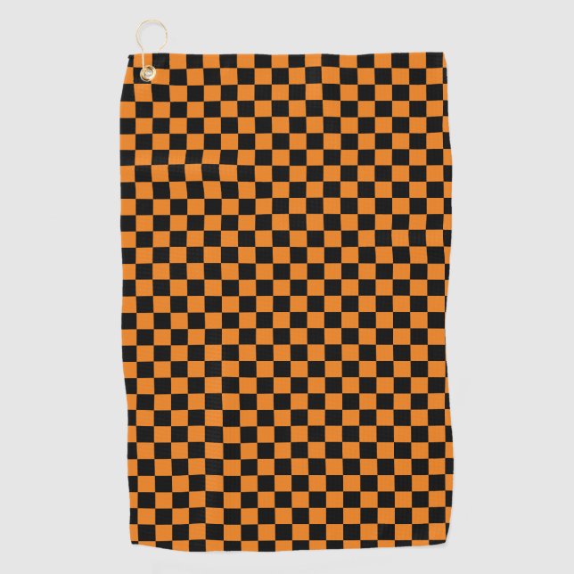 Serviette De Golf Motif de damier À damiers noir et orange (Devant)