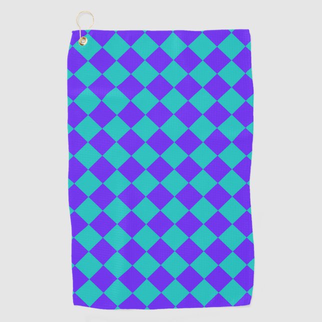 Serviette De Golf Motif de diamants turquoise Purple Checker (Devant)