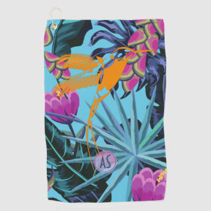 Serviette De Golf Motif de feuillage tropical gras avec colibri
