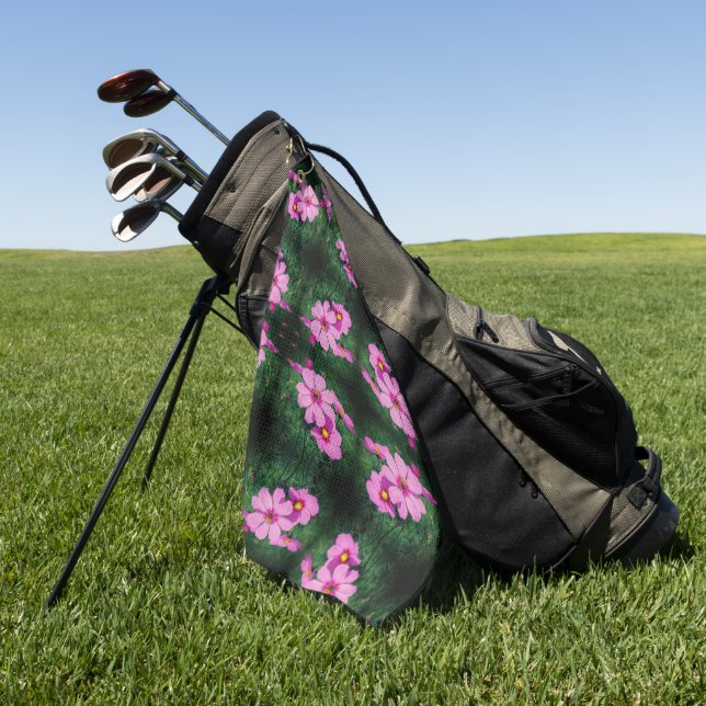 Serviette De Golf Motif de fleurs Cosmos roses (Vert)