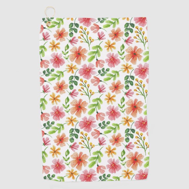 Serviette De Golf Motif de fleurs roses à l'aquarelle (Devant)