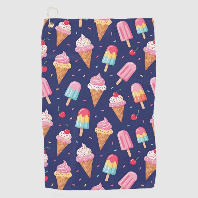 Serviette De Golf Motif de glace, popsicles et cerises (Devant)