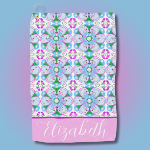 Serviette De Golf Motif de golf féminin rose floral personnalisé