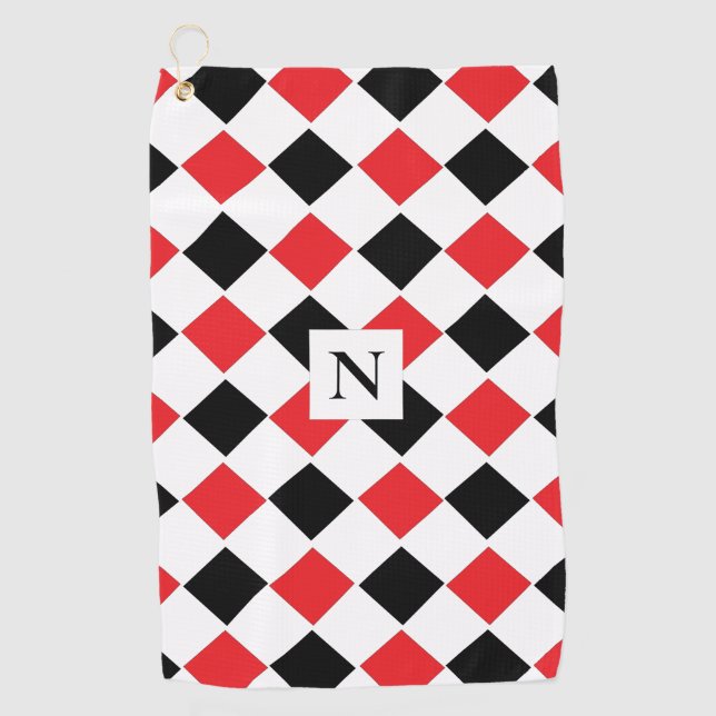 Serviette De Golf Motif de Jacquard noir et rouge Monogramme (Devant)